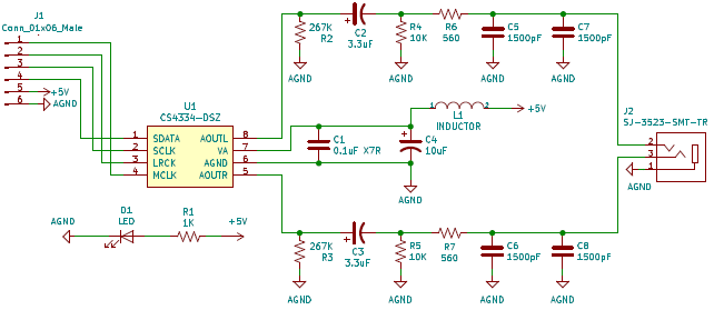 CS4334 Audio DAC Breakout Board Schematic